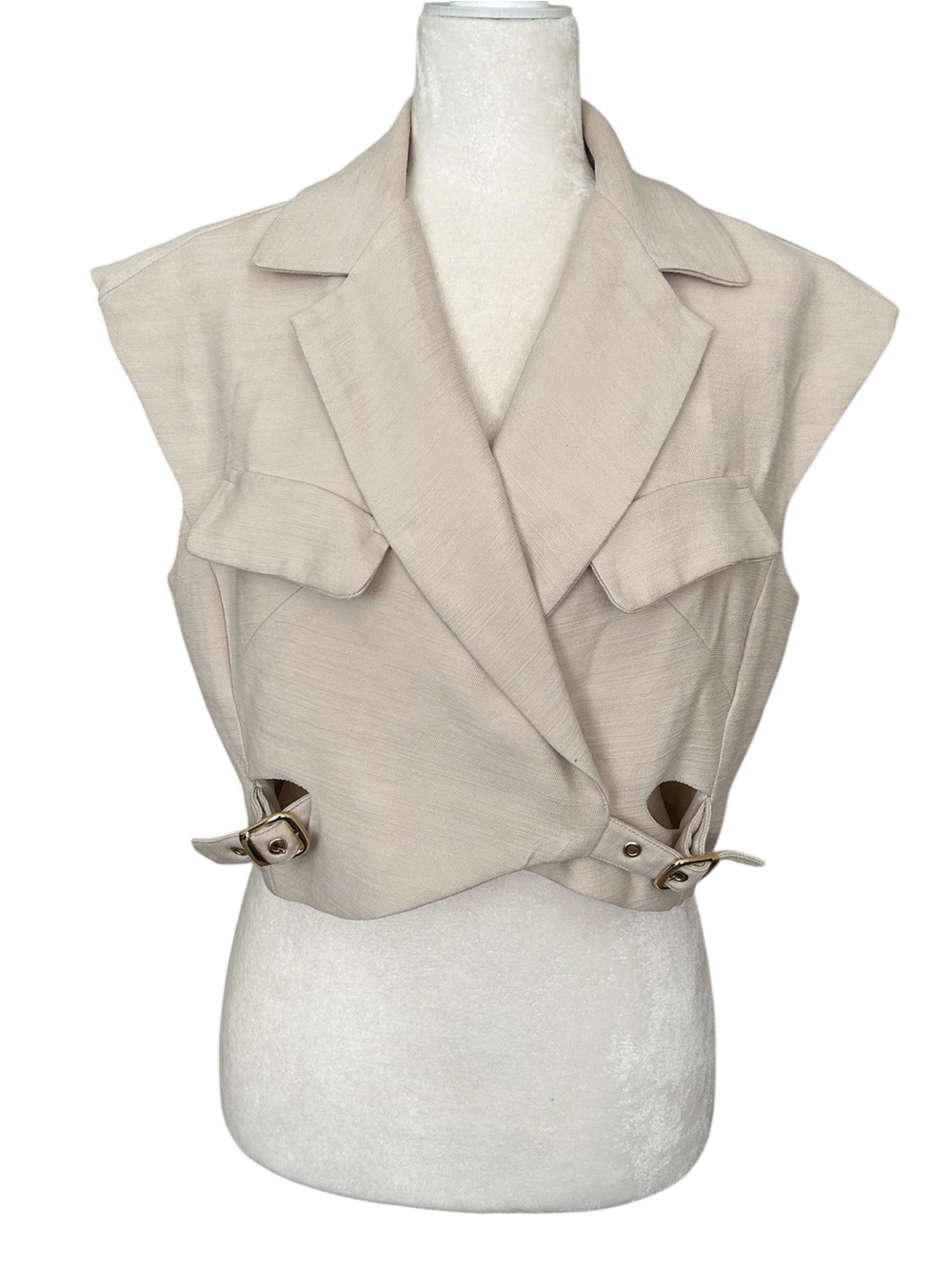 Ski Skunk Cream Vest Blazer Style Top Gold Hardware Minimalist Chic